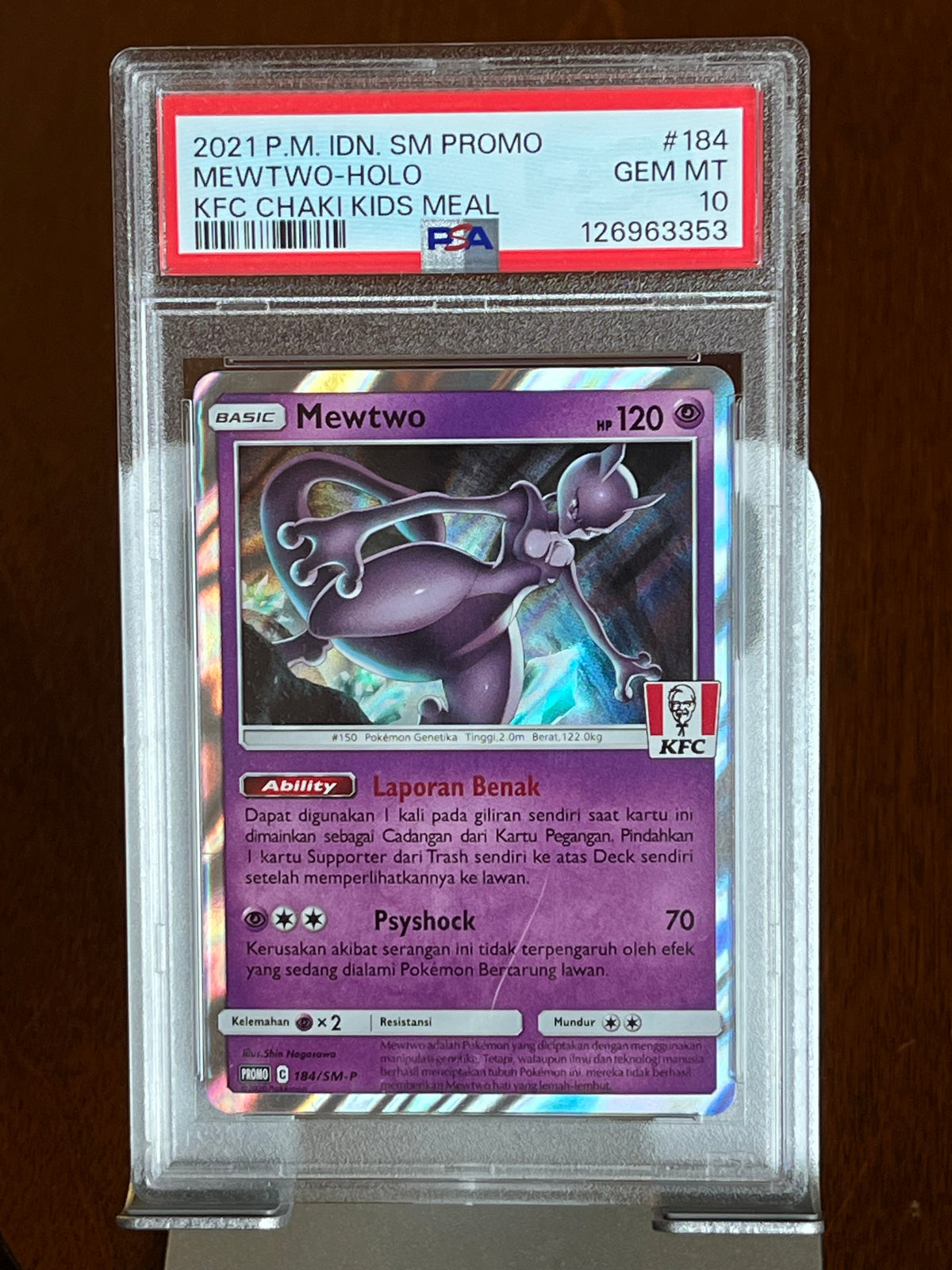 Pokemon Mewtwo #184 Indonesian KFC Chaki Kids Meal Promo PSA 10