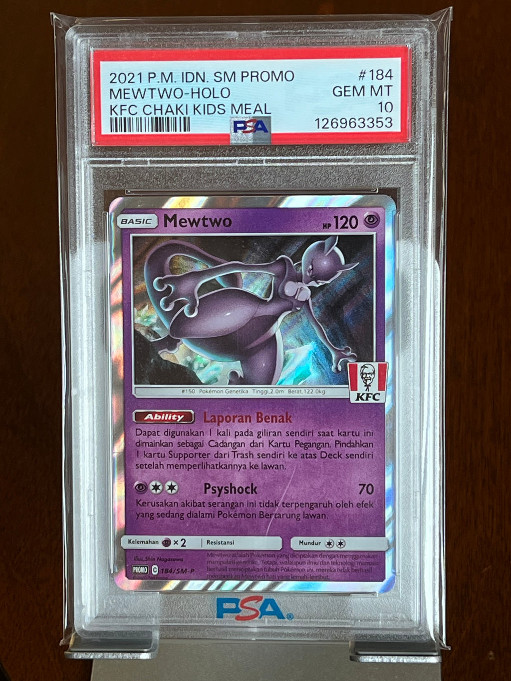 Pokemon Mewtwo #184 Indonesian KFC Chaki Kids Meal Promo PSA 10