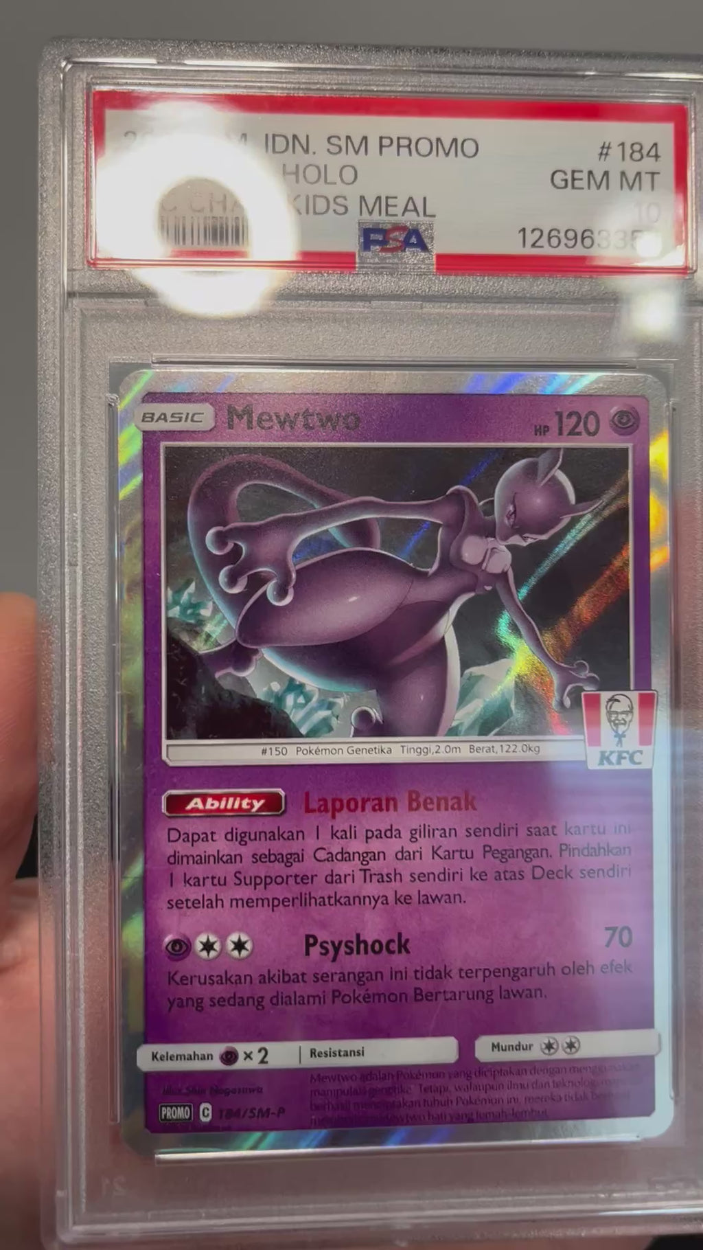 Pokemon Mewtwo #184 Indonesian KFC Chaki Kids Meal Promo PSA 10